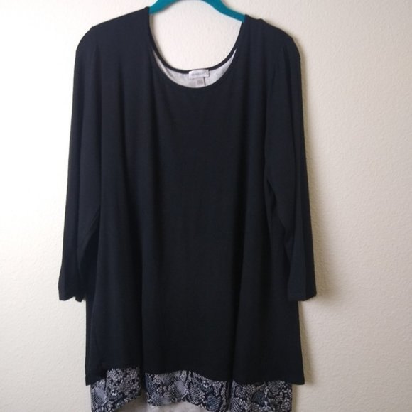 Plus 2X Avenue Black Animal Print Dual Layered Scoop Neck Zip BackTunic - Picture 9 of 12